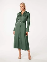 Piper Shirt Dress in Olive Green - Size 0 to 12 - Women's Midi Dresses