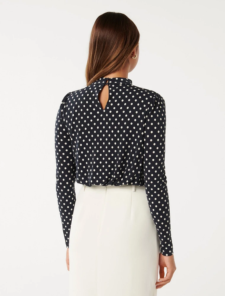 Beatrice High-Neck Spotted Top