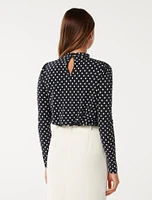 Beatrice High-Neck Spotted Top