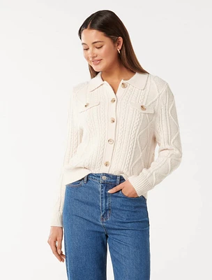 Cassie Cable Knit Cardigan White - 0 to 12 Women's Cardigans