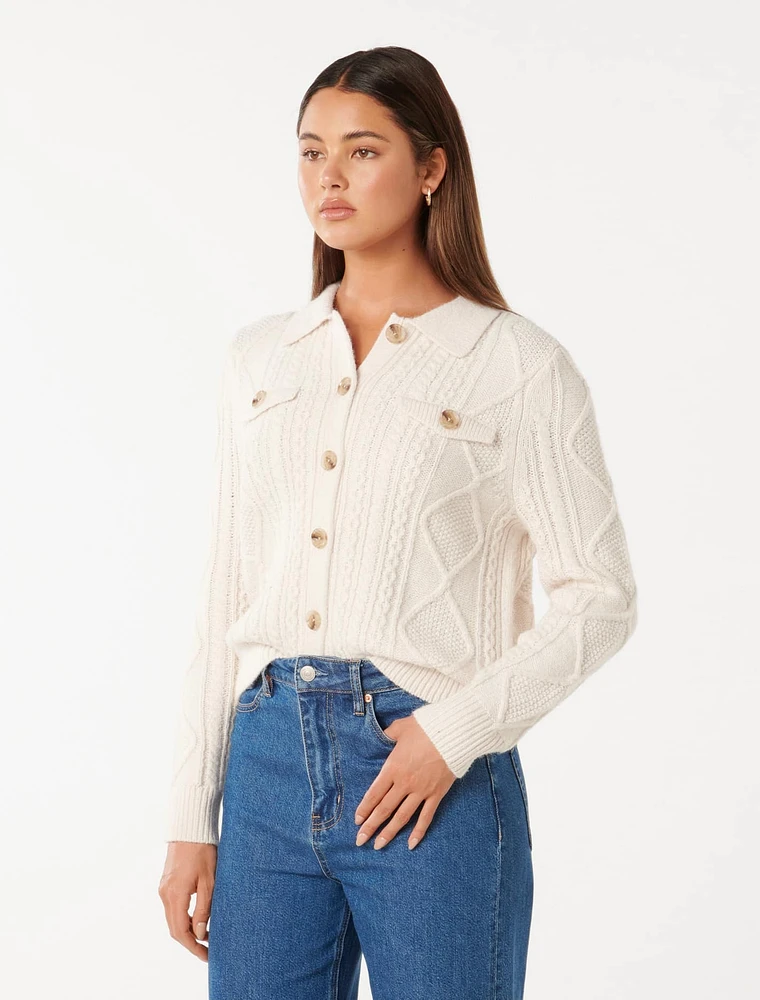 Cassie Cable Knit Cardigan White - 0 to 12 Women's Cardigans