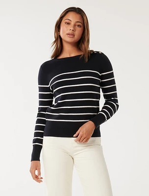 Kim Striped Knit Sweater Black/White Stripe - 0 to 12 Women's Outerwear