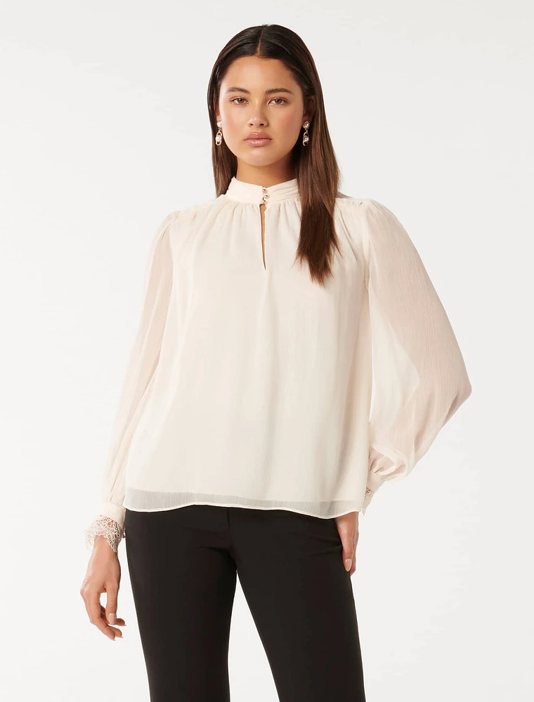 Cassidy Lace-Cuff Blouse