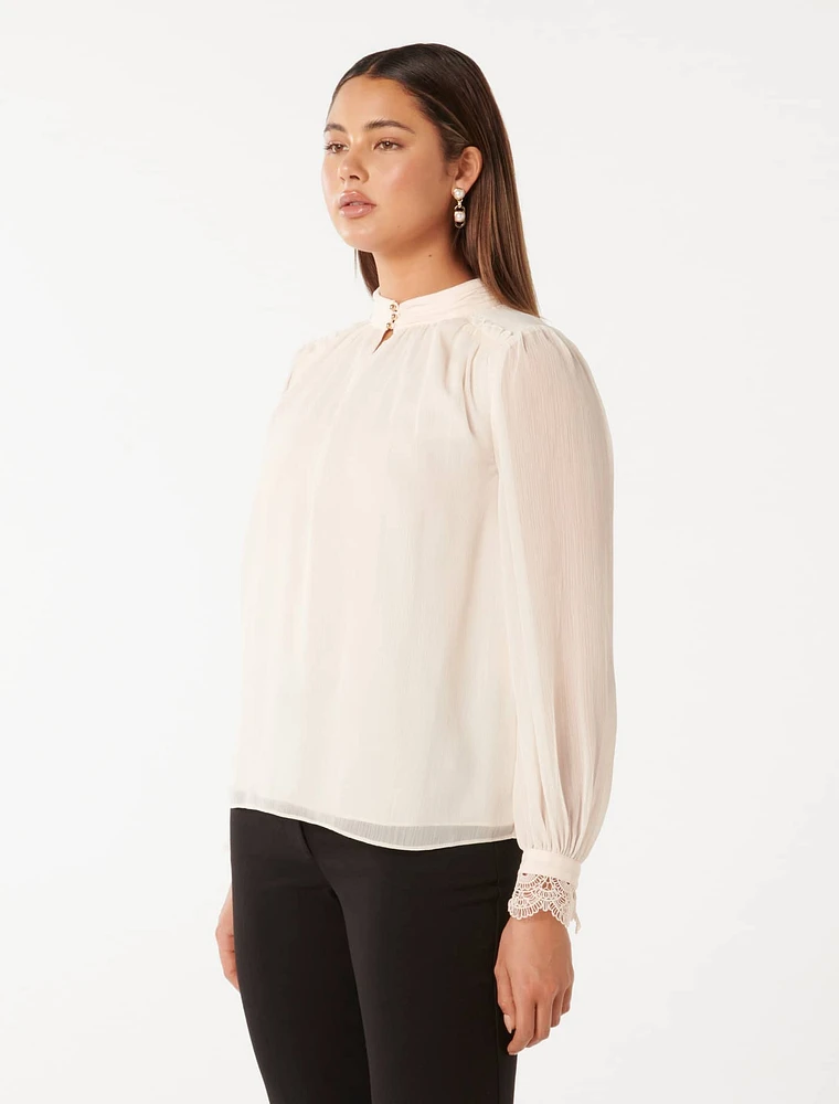 Cassidy Lace-Cuff Blouse