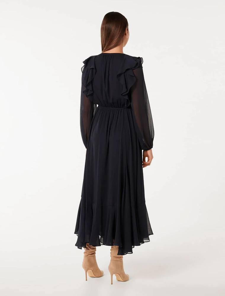 Lana Ruffle-Neck Midi Dress