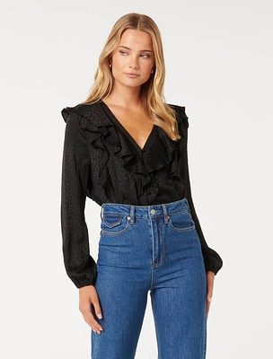 Sandy Jacquard Ruffle Blouse Black - 0 to 12 Women's Blouses