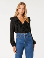Sandy Jacquard Ruffle Blouse