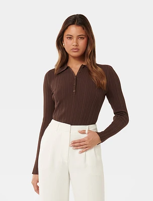 Vida Polo Knit Top Brown - 0 to 12 Women's Tops