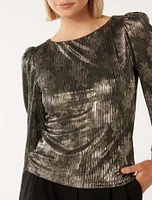 Gabriella Metallic Plisse Top