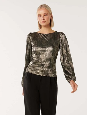 Gabriella Metallic Plisse Top