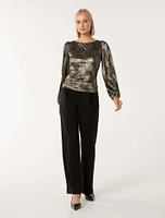 Gabriella Metallic Plisse Top