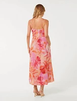 Alexandra Tie Detail Dress Coral Tropical Print - 0 to 12 Women's Day Dresses