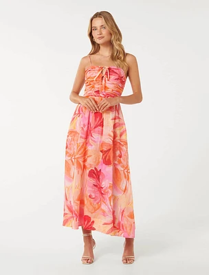 Alexandra Tie Detail Dress Coral Tropical Print - 0 to 12 Women's Day Dresses