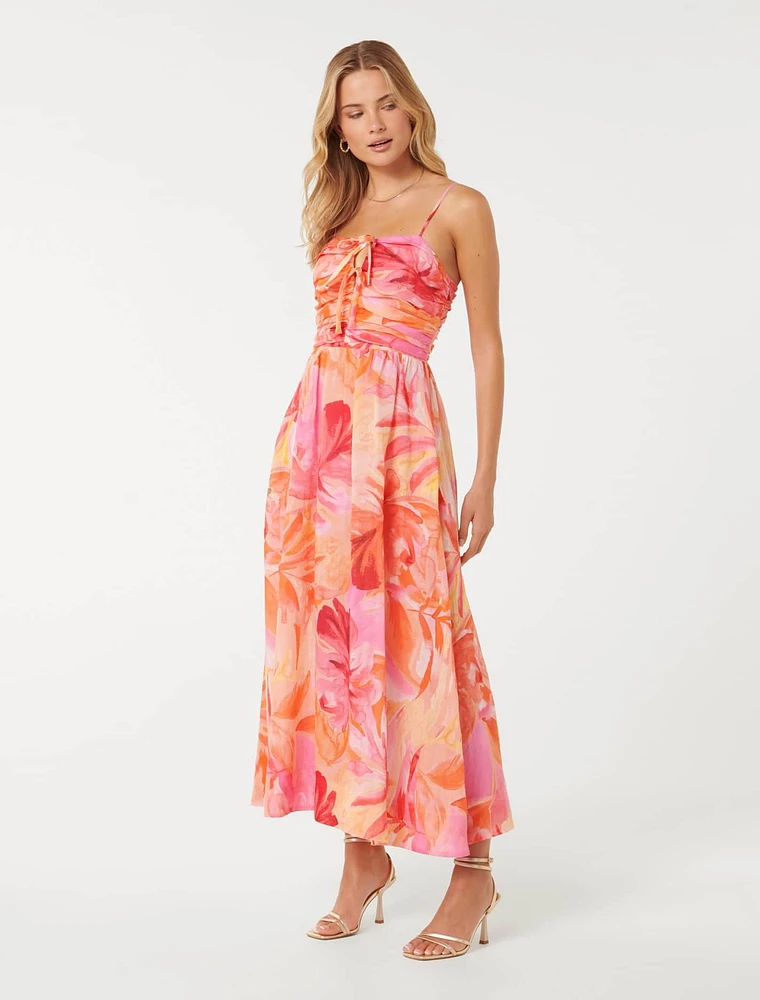 Alexandra Tie Detail Dress Coral Tropical Print - 0 to 12 Women's Day Dresses