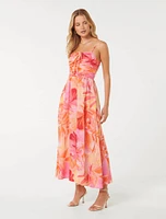 Alexandra Tie Detail Dress Coral Tropical Print - 0 to 12 Women's Day Dresses