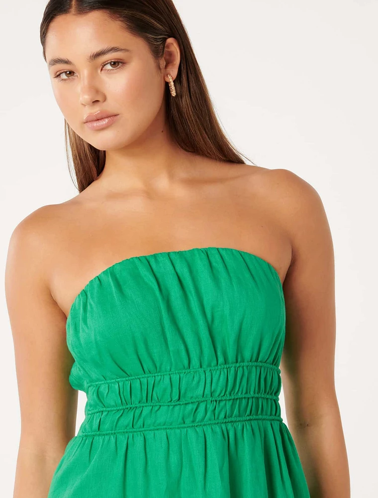 Romie Strapless Linen Dress Green - 0 to 12 Women's Maxi Dresses