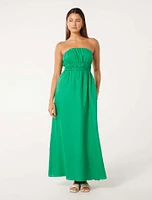 Romie Strapless Linen Dress Green - 0 to 12 Women's Maxi Dresses