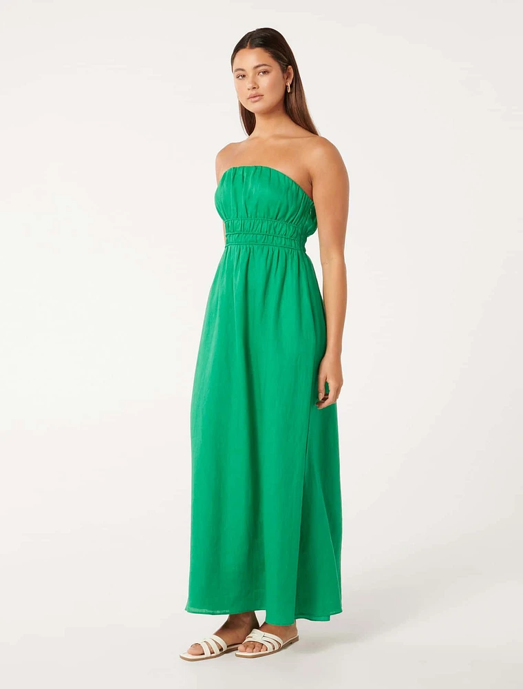Romie Strapless Linen Dress Green - 0 to 12 Women's Maxi Dresses