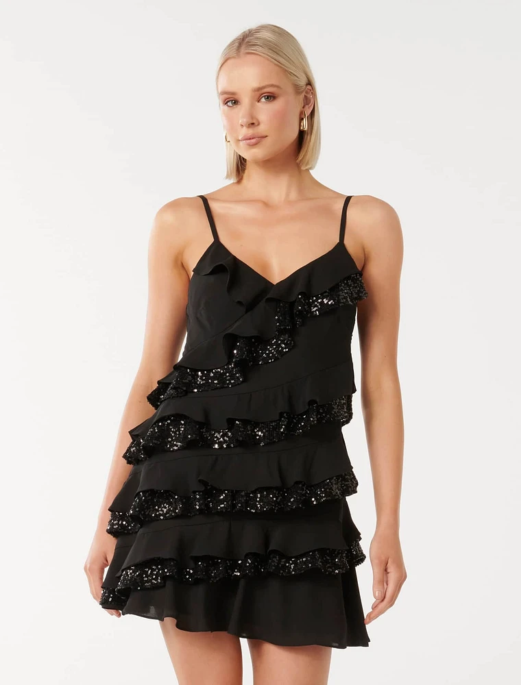 Bobby Sequin Ruffle Mini Dress