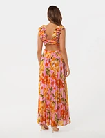 Selena Pleated Ruffle-Shoulder Maxi Dress Pink Floral - 0 to 12 Women's Occasion Dresses