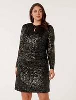 Robin Curve Sequin Long-Sleeve Mini Dress Gunmetal Grey - 12 to 20 Women's Plus Event Dresses