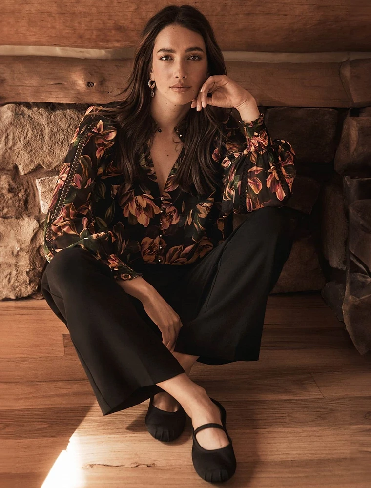 Tate Trim-Sleeve Blouse