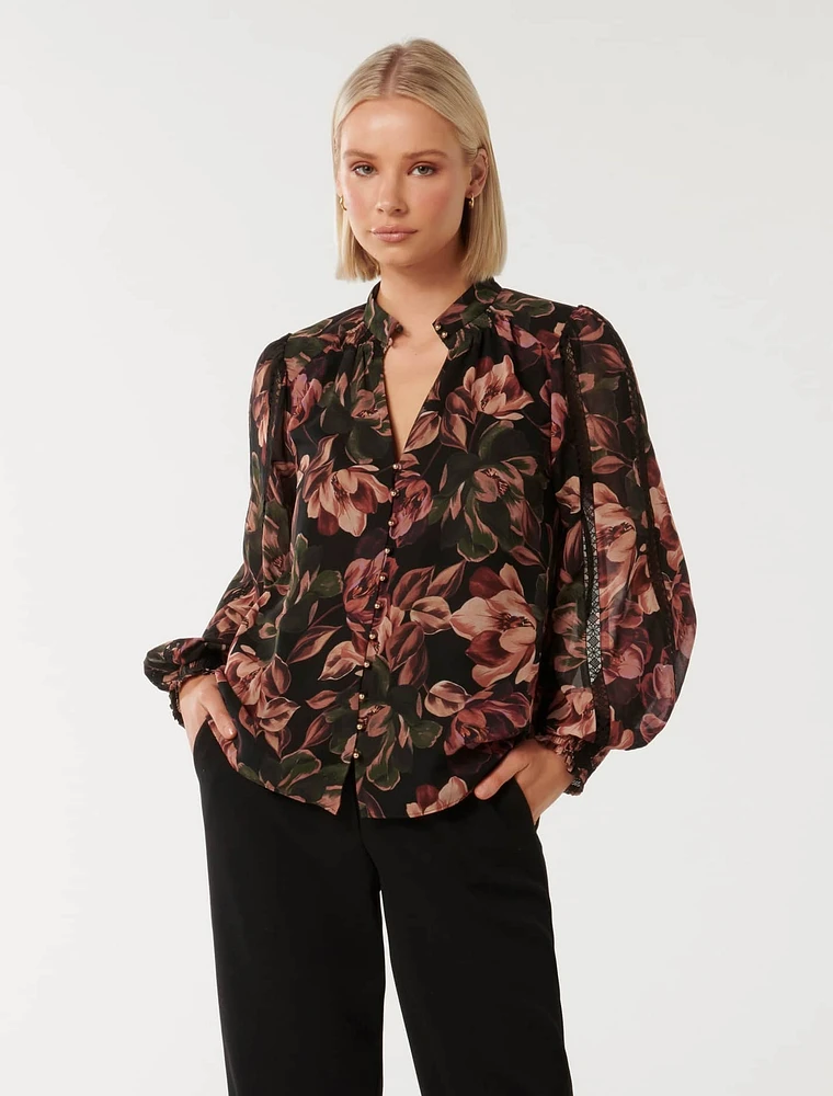 Tate Trim-Sleeve Blouse