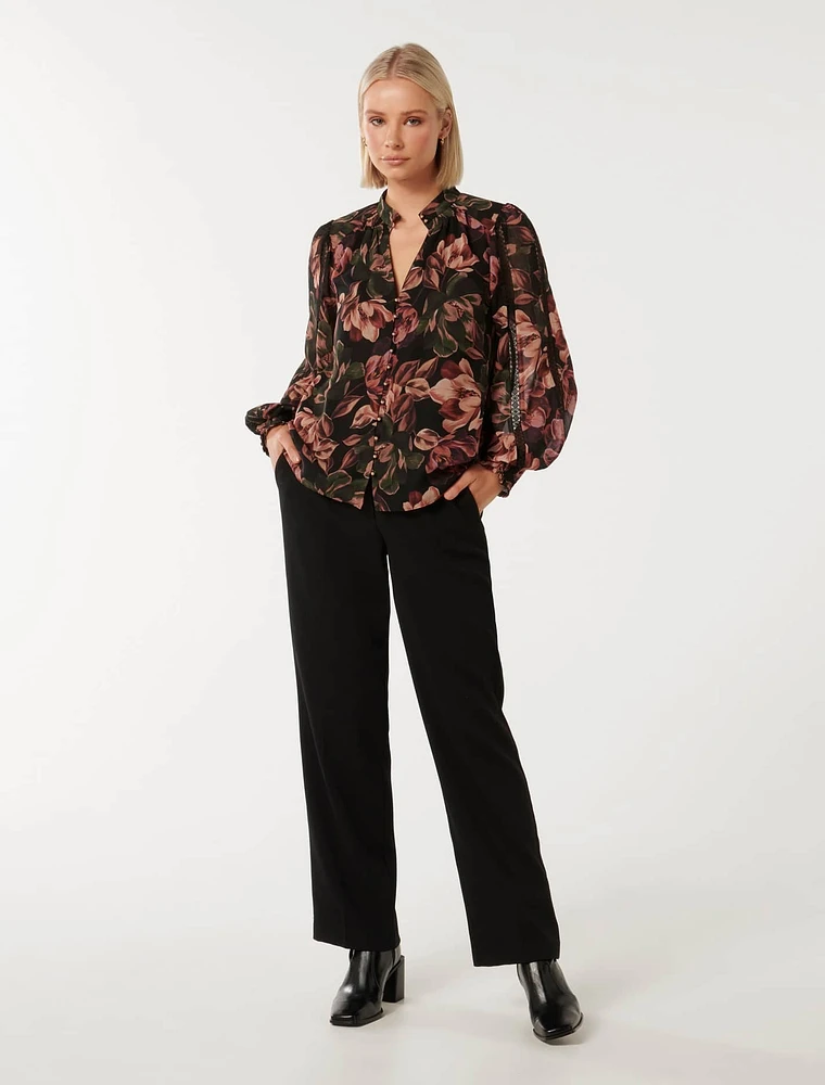 Tate Trim-Sleeve Blouse
