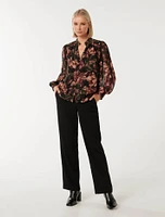 Tate Trim-Sleeve Blouse
