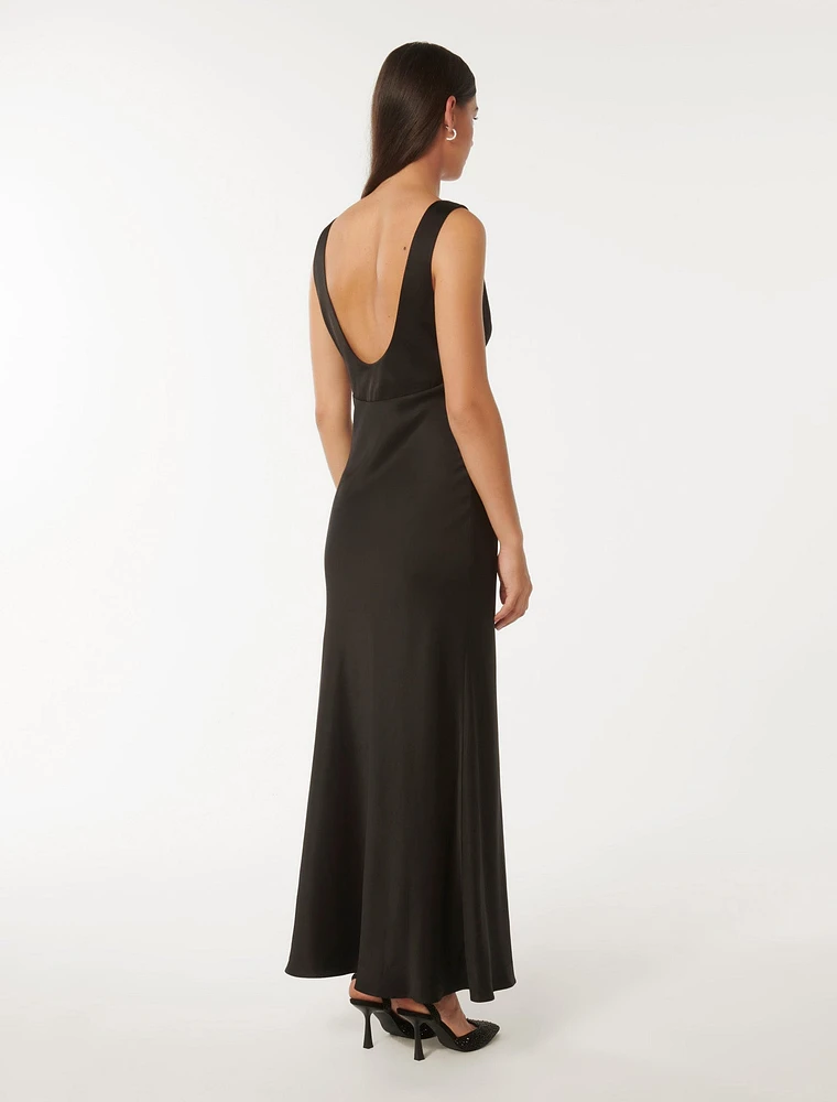 Cameron V-Neck Satin Maxi Dress Black - 0 to 12 Women's Occasion Dresses