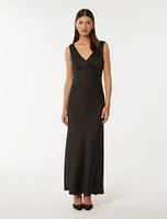 Cameron V-Neck Satin Maxi Dress Black - 0 to 12 Women's Occasion Dresses