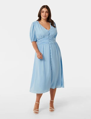 Annabel Curve Midi Dress Light Blue - 12 to 20 Women's Plus Day Dresses