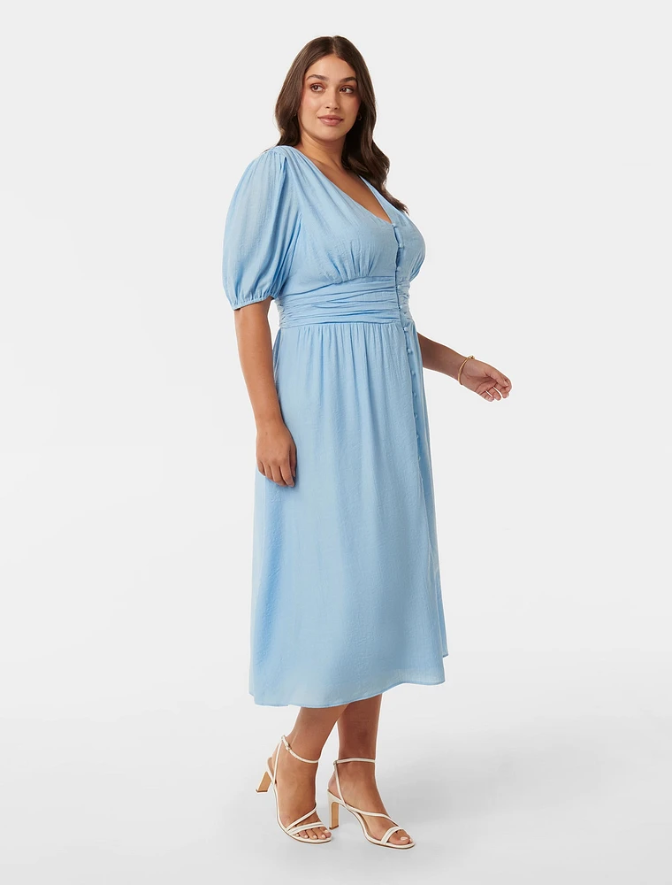 Annabel Curve Midi Dress Light Blue - 12 to 20 Women's Plus Day Dresses