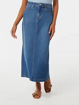 Natalie Petite Denim Maxi Skirt Blue Wash - 0 to 12 Women's Skirts