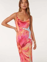 Valerie Cowl Neck Maxi Dress Pink Tropical Print - 0 to 12 Women's Dresses