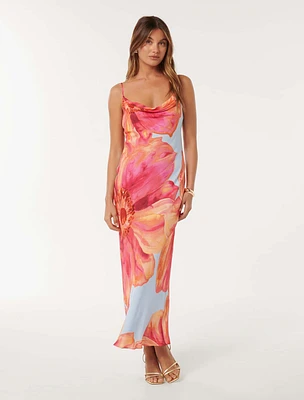 Valerie Cowl Neck Maxi Dress Pink Tropical Print - 0 to 12 Women's Dresses