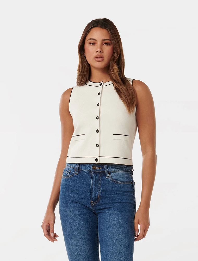 Blythe Tipped Button Through Knit Tank