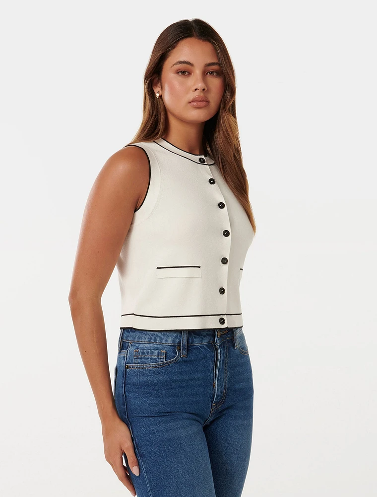 Blythe Tipped Button Through Knit Tank