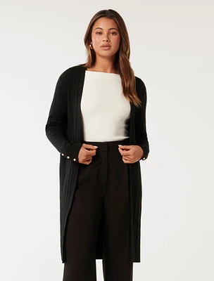 Daphne Longline Rib Cardigan Black - 0 to 12 Women's Cardigans