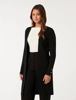 Daphne Longline Rib Cardigan Black - 0 to 12 Women's Cardigans