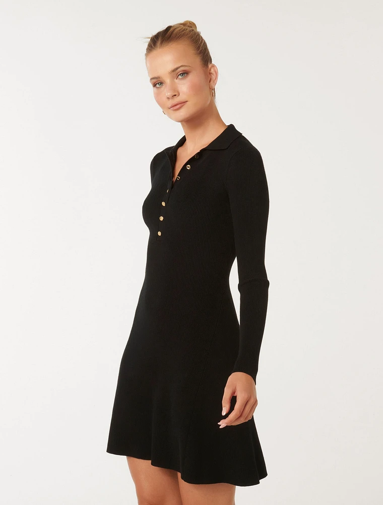 Joanna Ribbed Knit Mini Dress Black - 0 to 16 Women's Dresses