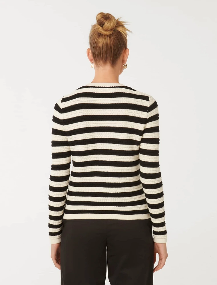 Beri Striped Knit Cardigan Black and White Stripe - 0 to 12 Women's Cardigans