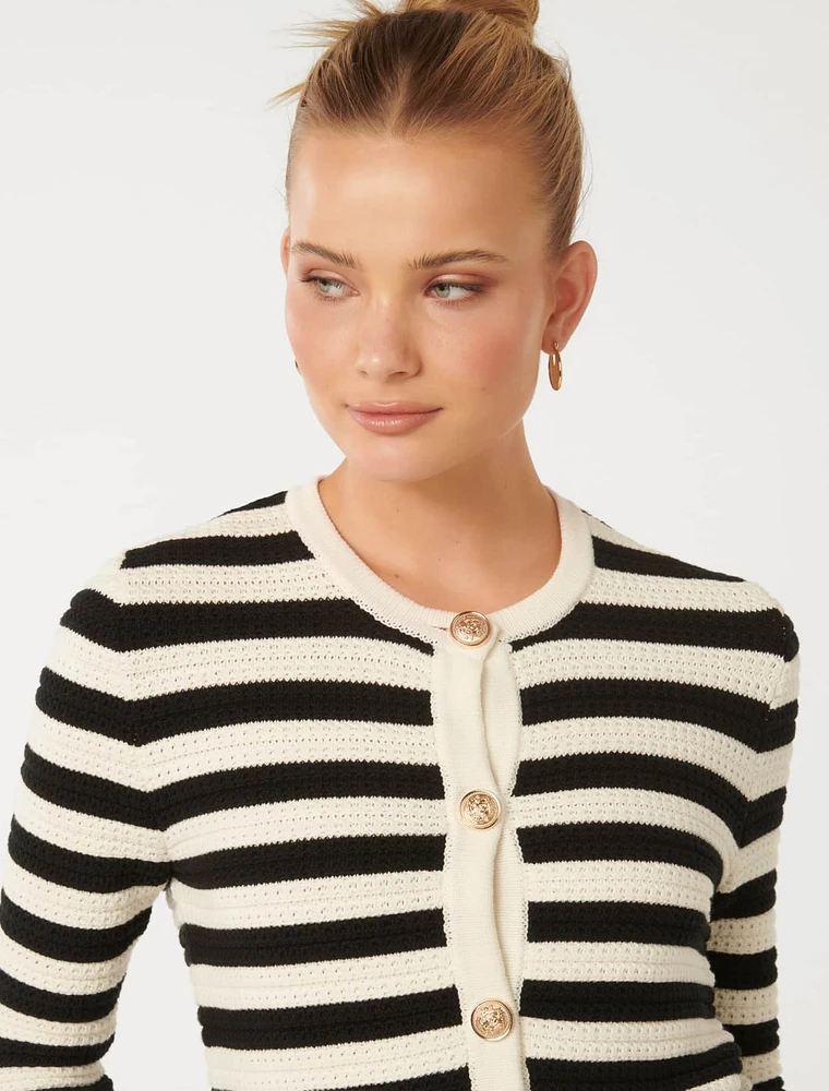 Beri Striped Knit Cardigan Black and White Stripe - 0 to 12 Women's Cardigans