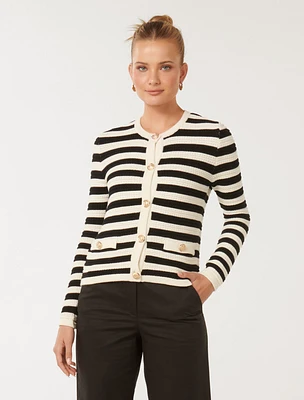 Beri Striped Knit Cardigan Black and White Stripe - 0 to 12 Women's Cardigans