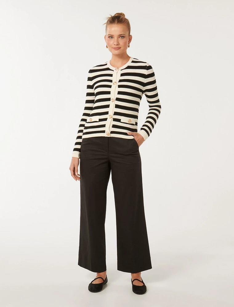Beri Striped Knit Cardigan Black and White Stripe - 0 to 12 Women's Cardigans