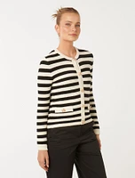 Beri Striped Knit Cardigan Black and White Stripe - 0 to 12 Women's Cardigans