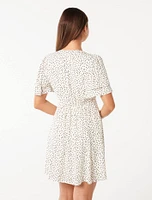 Pria Button-Down Mini Dress White Spot - 0 to 12 Women's Day Dresses