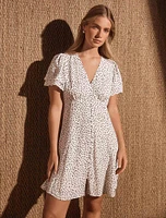 Pria Button-Down Mini Dress White Spot - 0 to 12 Women's Day Dresses