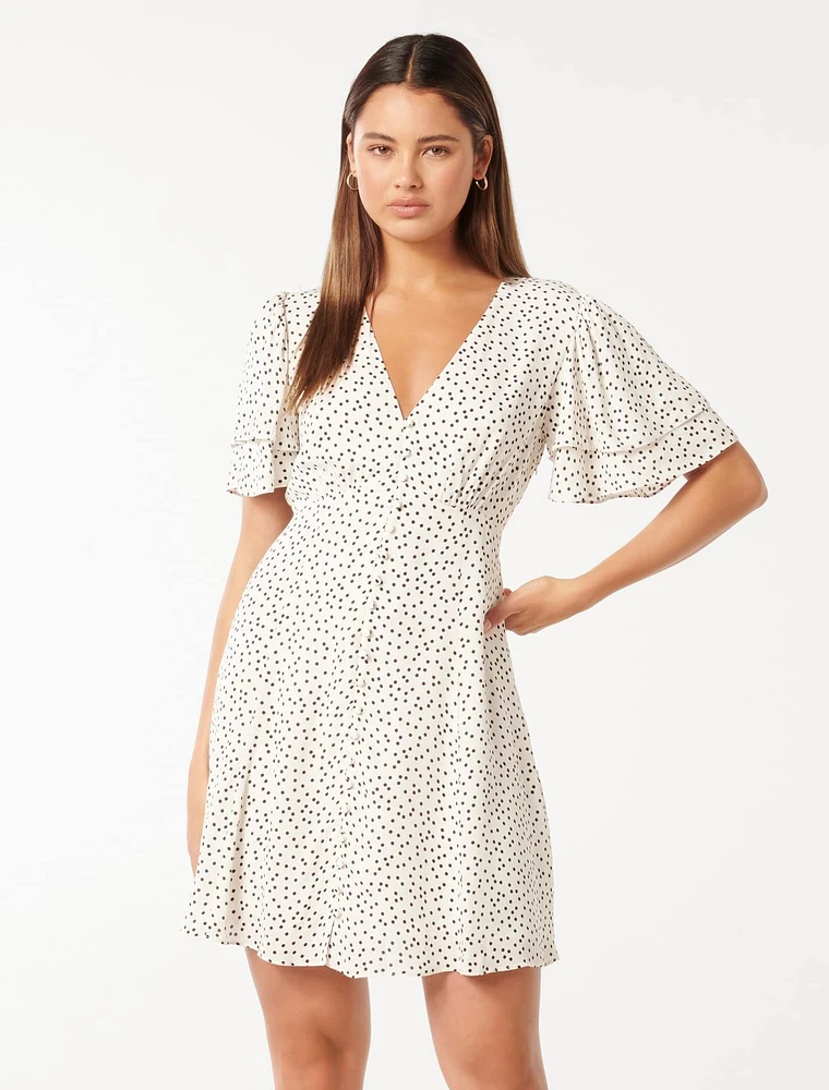 Pria Button-Down Mini Dress White Spot - 0 to 12 Women's Day Dresses