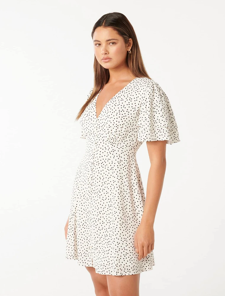 Pria Button-Down Mini Dress White Spot - 0 to 12 Women's Day Dresses